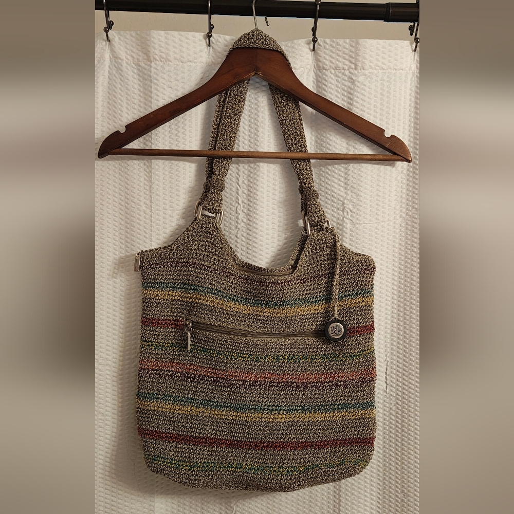 The SAK "Belle" Crochet Taupe Multicolor Tote -  Fantastic Shape!